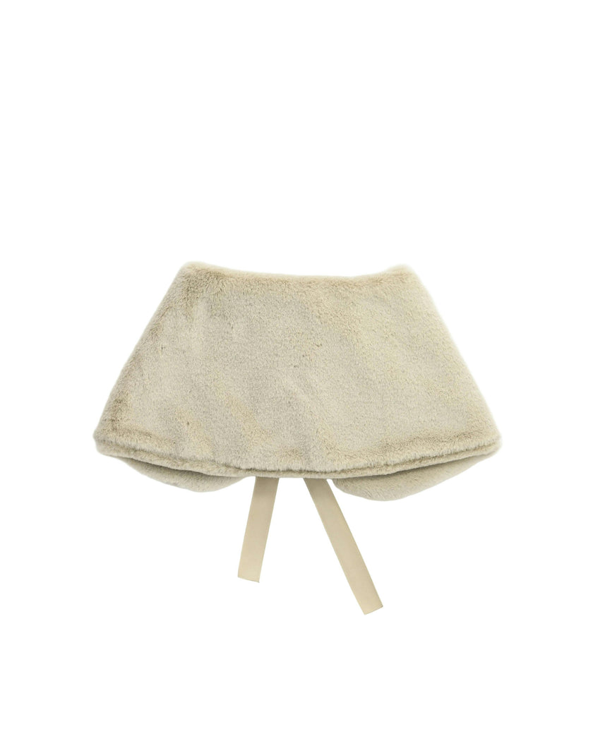 Beige Ribbon-Tie Faux Fur Collar