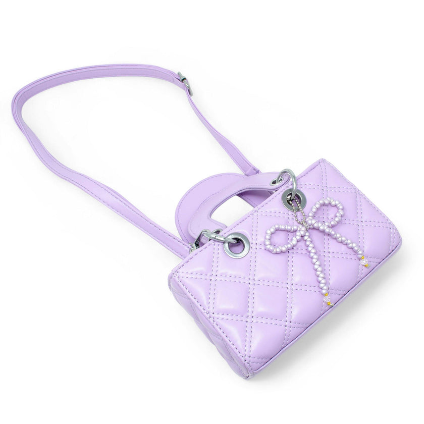 Quilted Rectangle Bow Charm Handbag