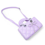 Quilted Rectangle Bow Charm Handbag