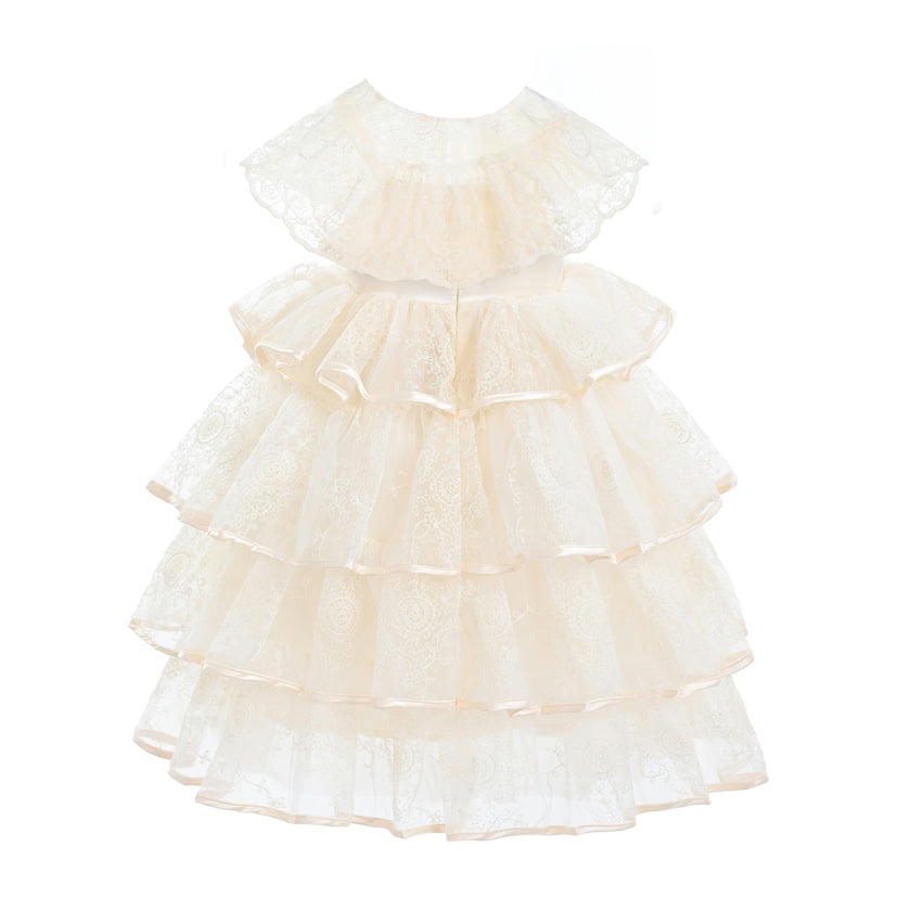 Beige Elka Tiered Lace Dress