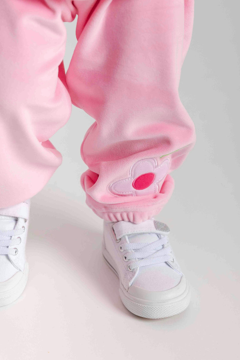 Velour Jogger Pants With Flower