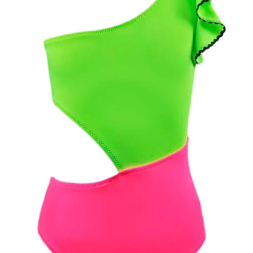 Berry Ruffle One-Shoulder One-Piece Swimsuit