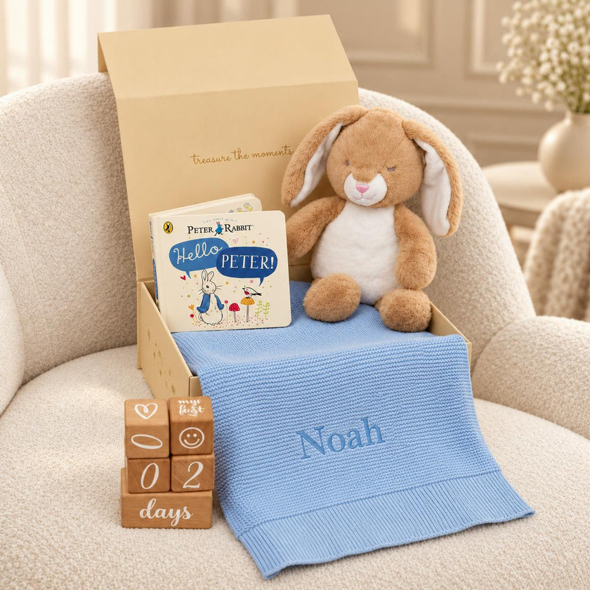 Personalized New Baby Bunny Blanket Gift set