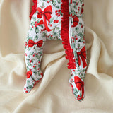Happy Holly-days Footie Ruffled Zippered One Piece