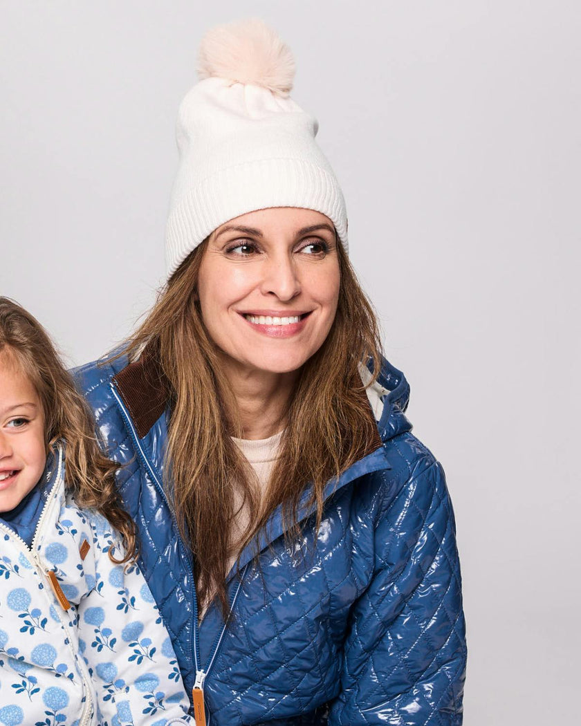 Kids Knit Winter Hat with Faux Fur Pom