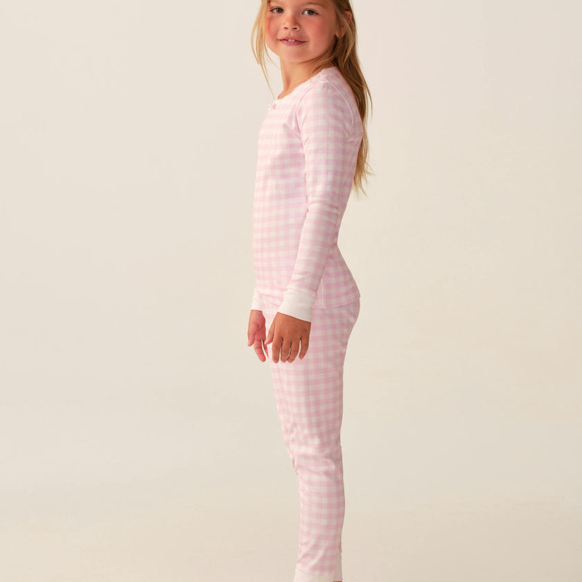 Kid's Pima Snug Fit Pajama Set in Pink Gingham