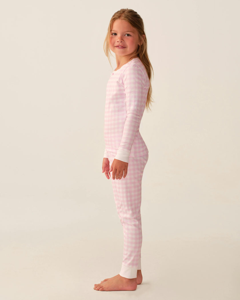 Kid's Pima Snug Fit Pajama Set in Pink Gingham
