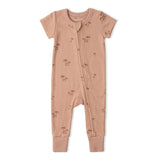 Organic Short Sleeve Zip Romper - Island Palm