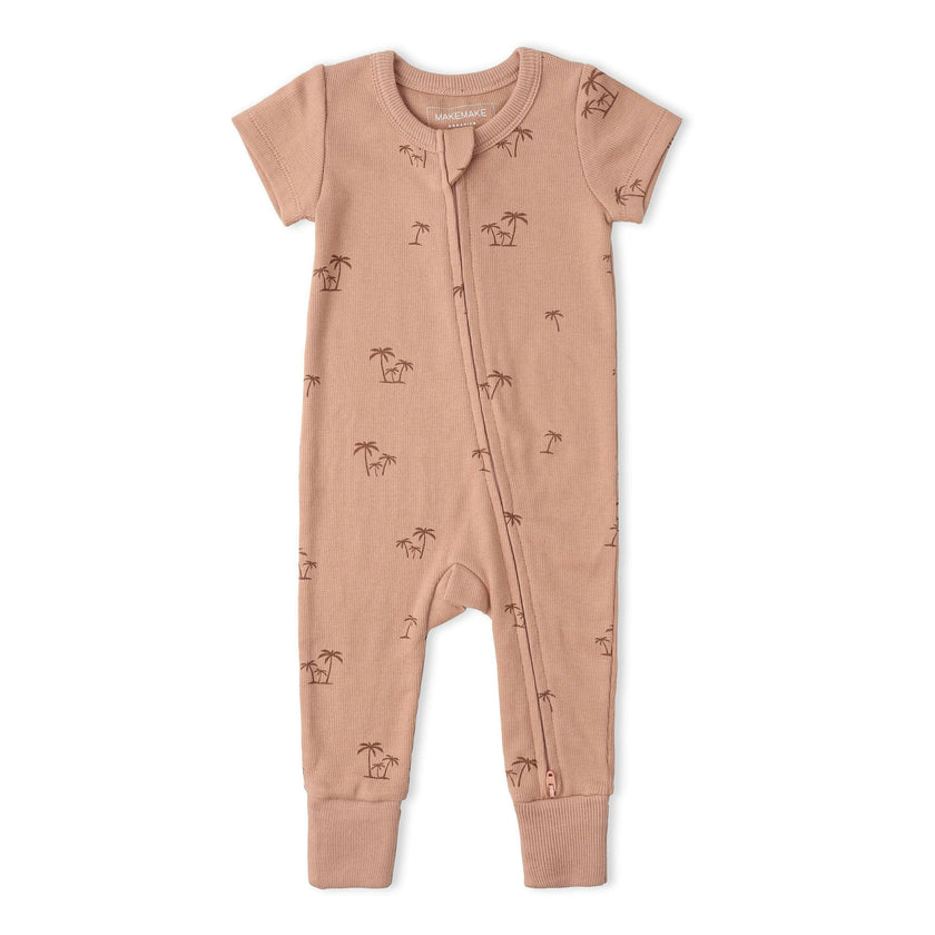 Organic Short Sleeve Zip Romper - Island Palm