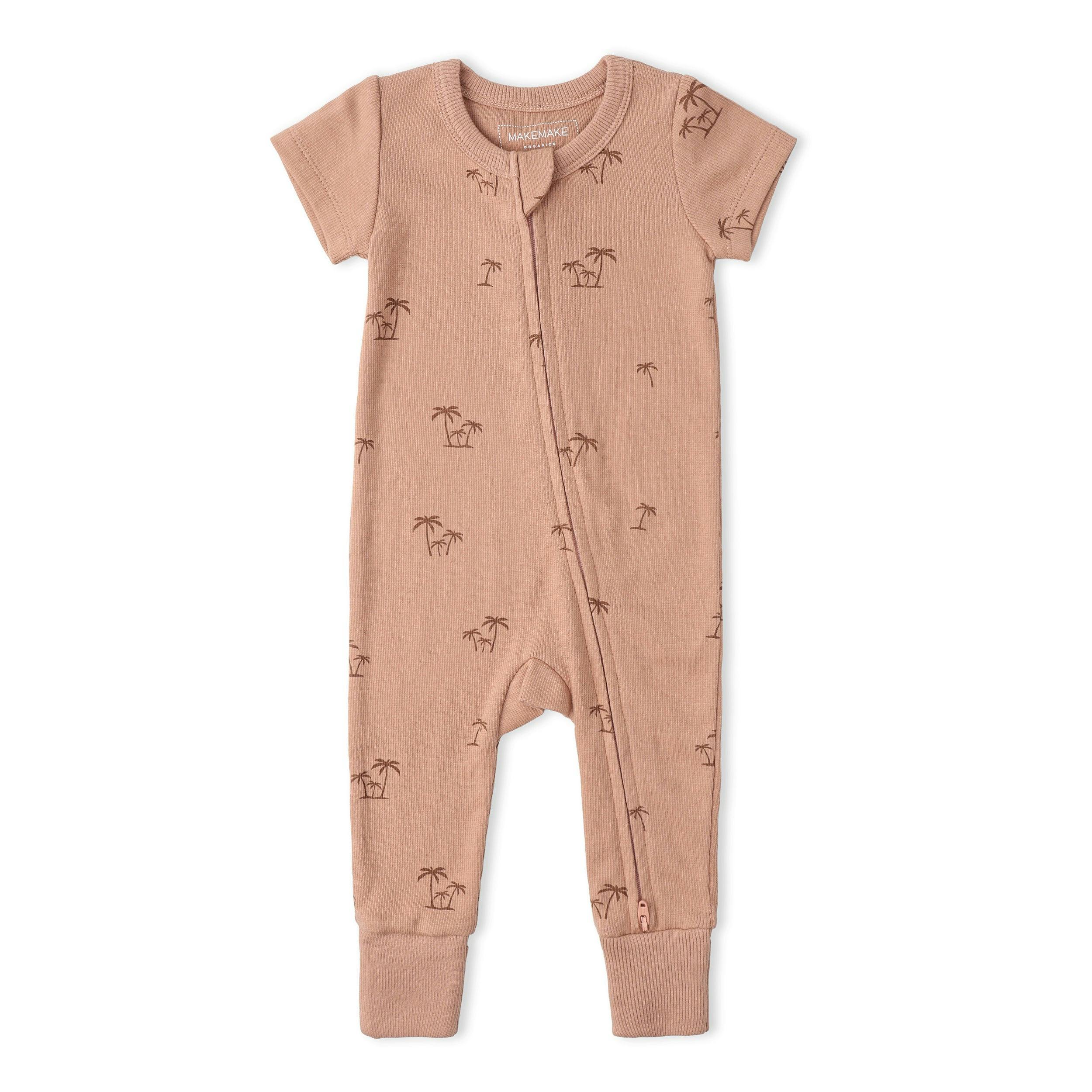 Organic Short Sleeve Zip Romper - Island Palm
