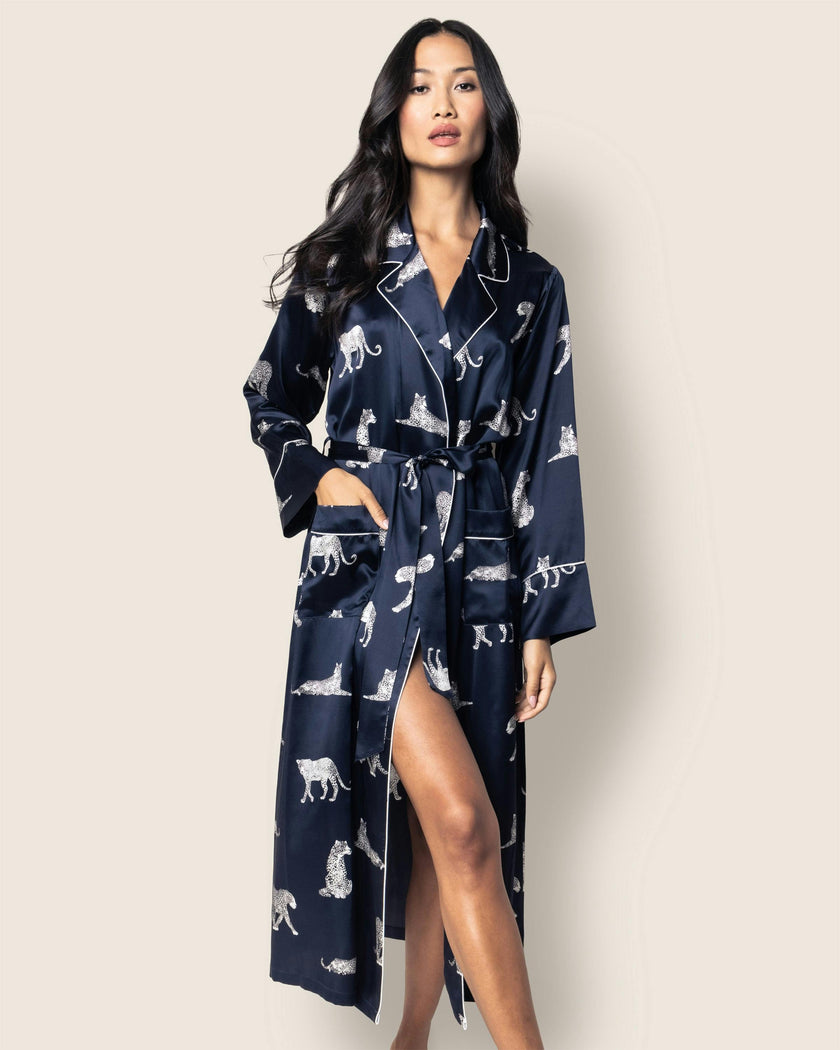 Women's Silk Long Robe in Panthère de Nuit