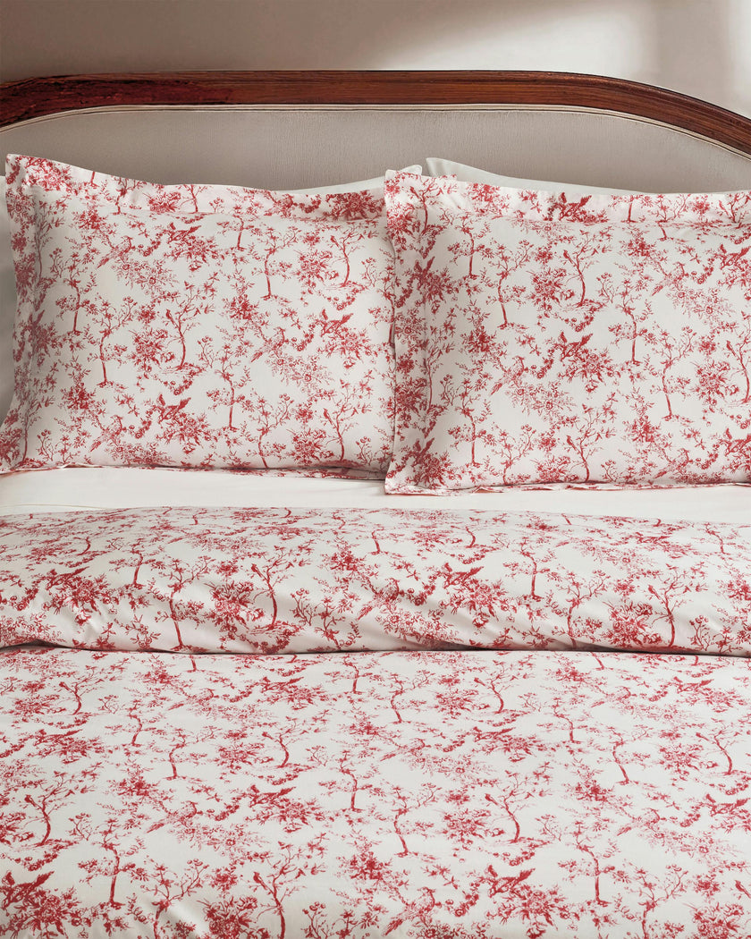Luxe Premium Percale Duvet Set in Red Timeless Toile