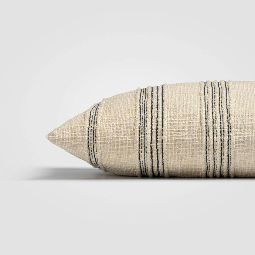 Tide Stripe Blue & Ivory Distressed Lumbar Pillow