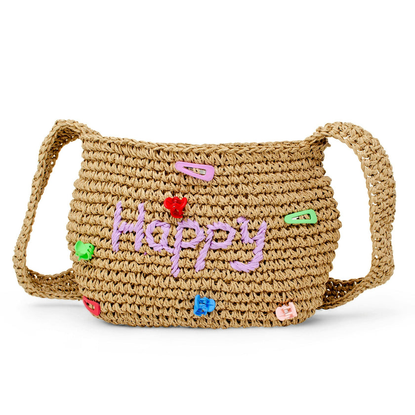 Girls Wicker Crossbody Message Charm Tote
