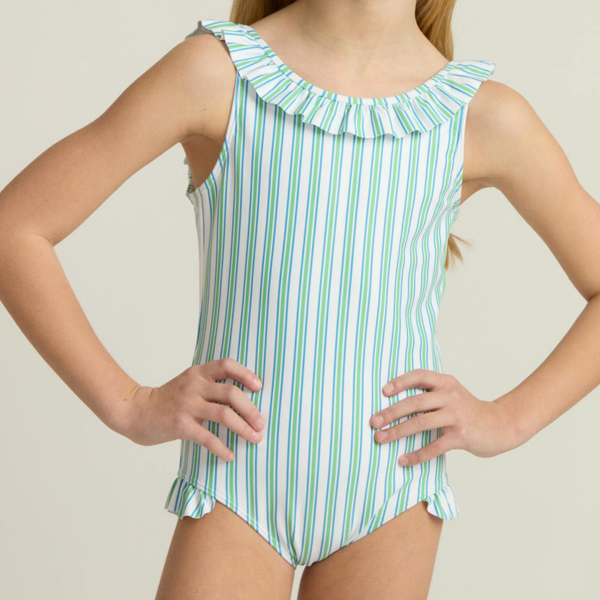 girls tamarin stripe ruffle collar one piece