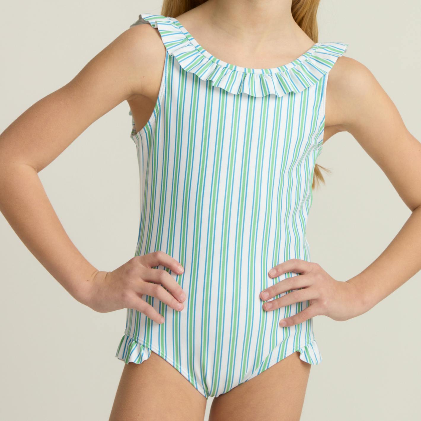 girls tamarin stripe ruffle collar one piece