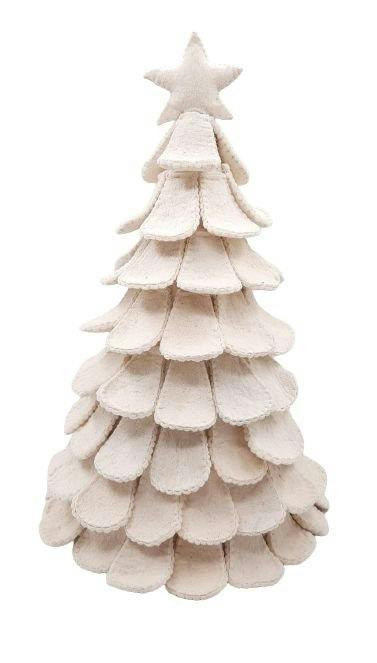 Handmade Cream Tabletop Christmas Tree Hand Felted Wool- Large