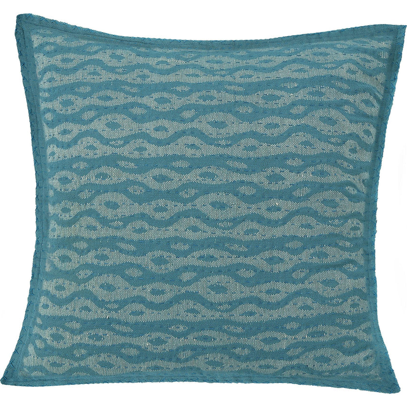 Artisan Hand Loomed Cotton Square Pillow - Blue Ocean Design - 24"