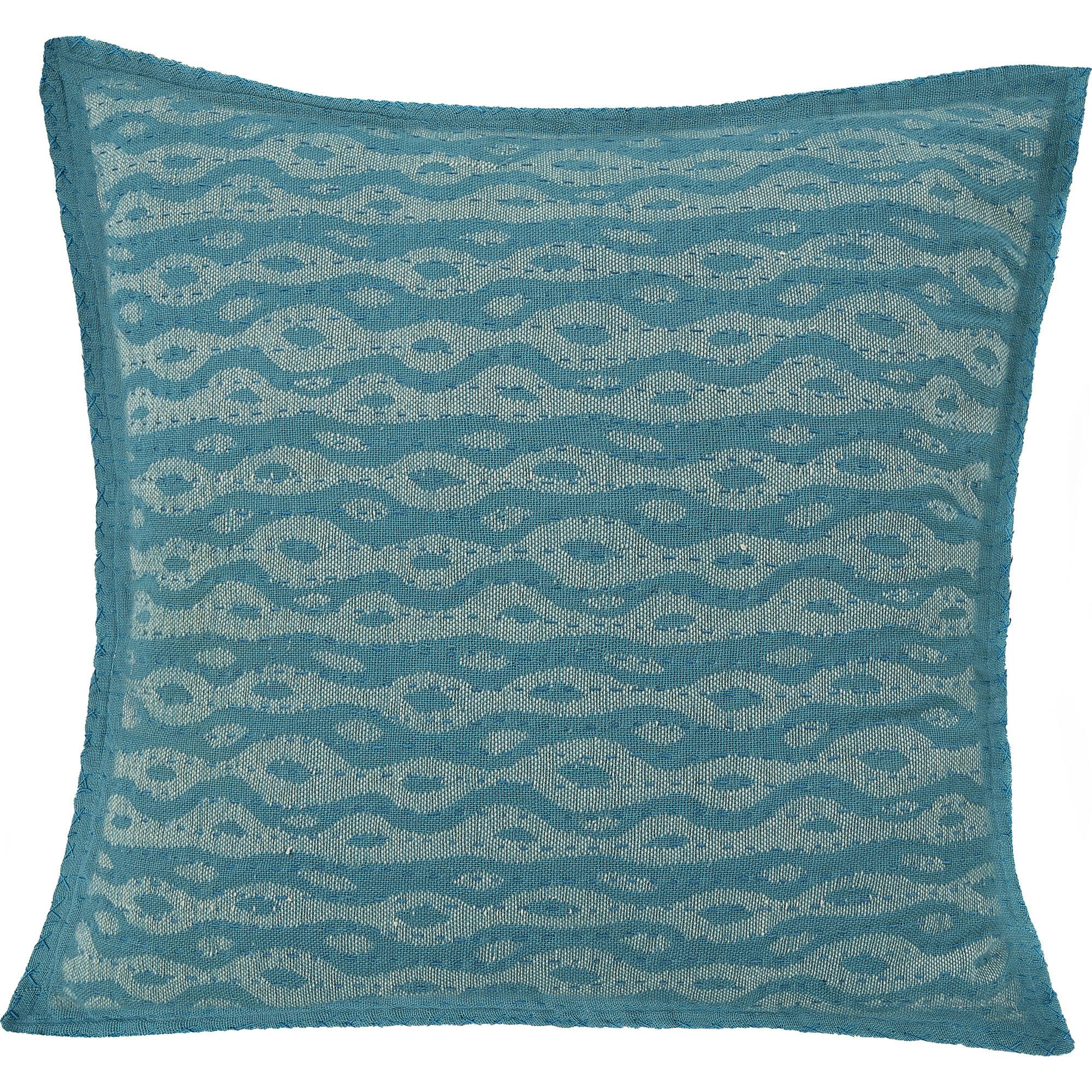 Artisan Hand Loomed Cotton Square Pillow - Blue Ocean Design - 24