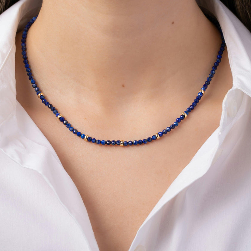 14K Gold Blue Lapis Segment Bead Necklace
