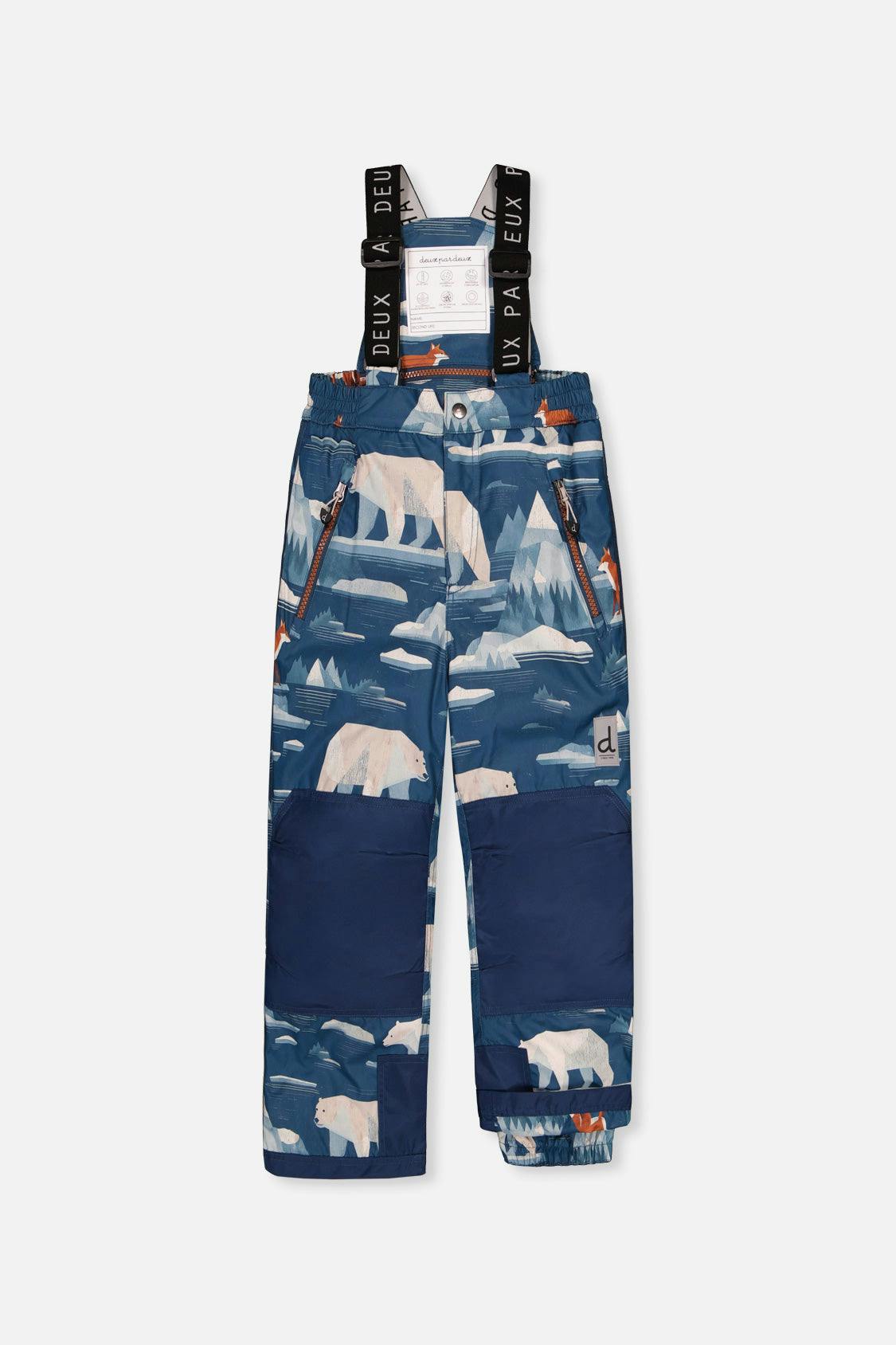 Two Piece Play Snowsuit Navy And Rust Colorblock With Blue Bear Print Pants