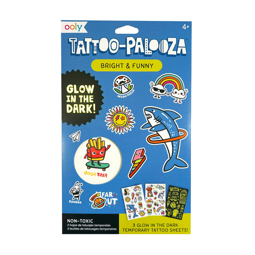 Tattoo-Palooza Glow in the Dark Temporary Tattoos - Bright & Funny - 3 Sheets