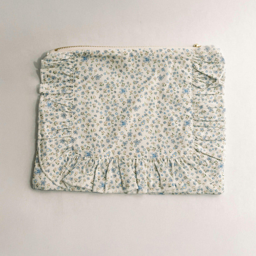Bluebell Charm Timeless Floral Ruffle Zipper Pouch