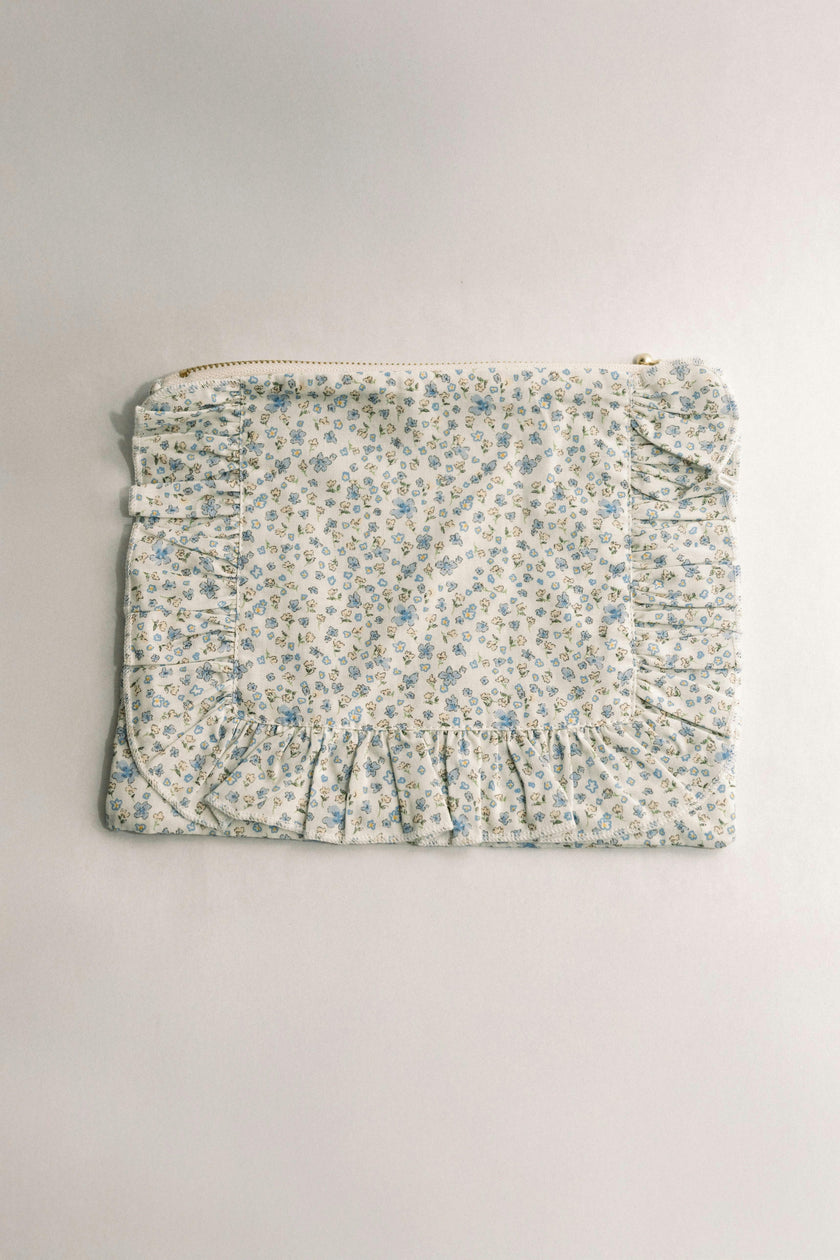 Bluebell Charm Timeless Floral Ruffle Zipper Pouch