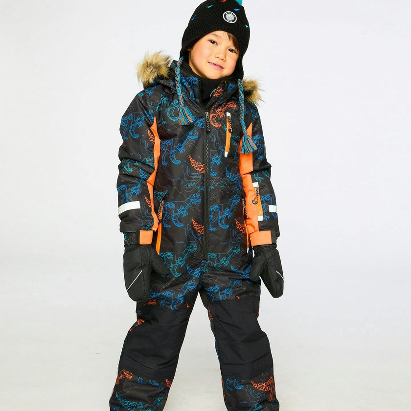 One-Piece Play Snowsuit Robot Dinosaur Print