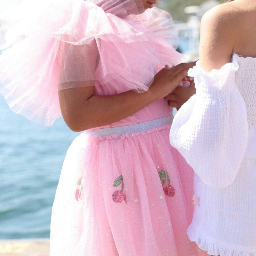 Tulle Layered Ruffle Sleeve Crew Neck Tee