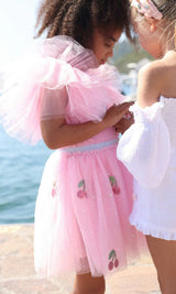 Tulle Layered Ruffle Sleeve Crew Neck Tee