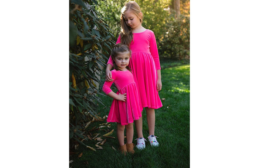 Twirly Dress in Hot Pink Stretch Velvet