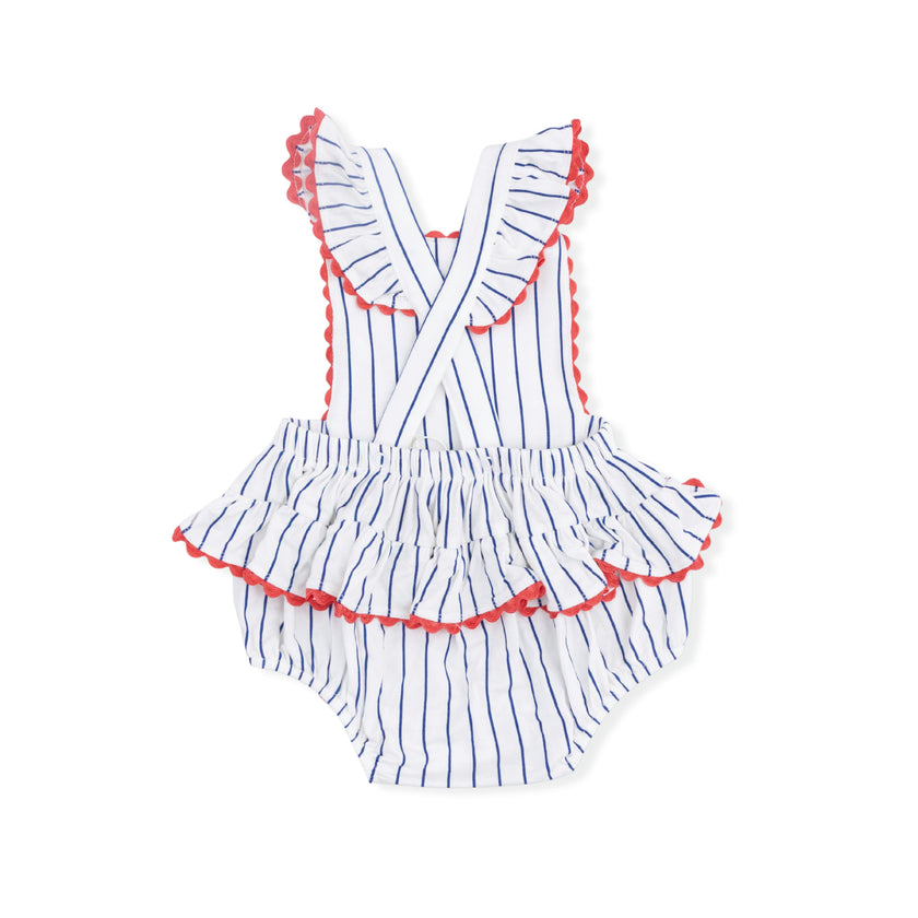 Baseball Stripe - Ric Rac Ruffle Sunsuit