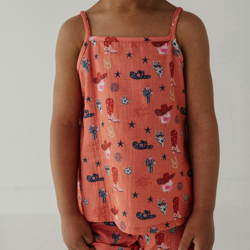 Girls Gauze Tank & Short Set in American Cowgirl