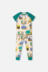 Organic Cotton Two-Piece Pyjama Set Beige Truck Print