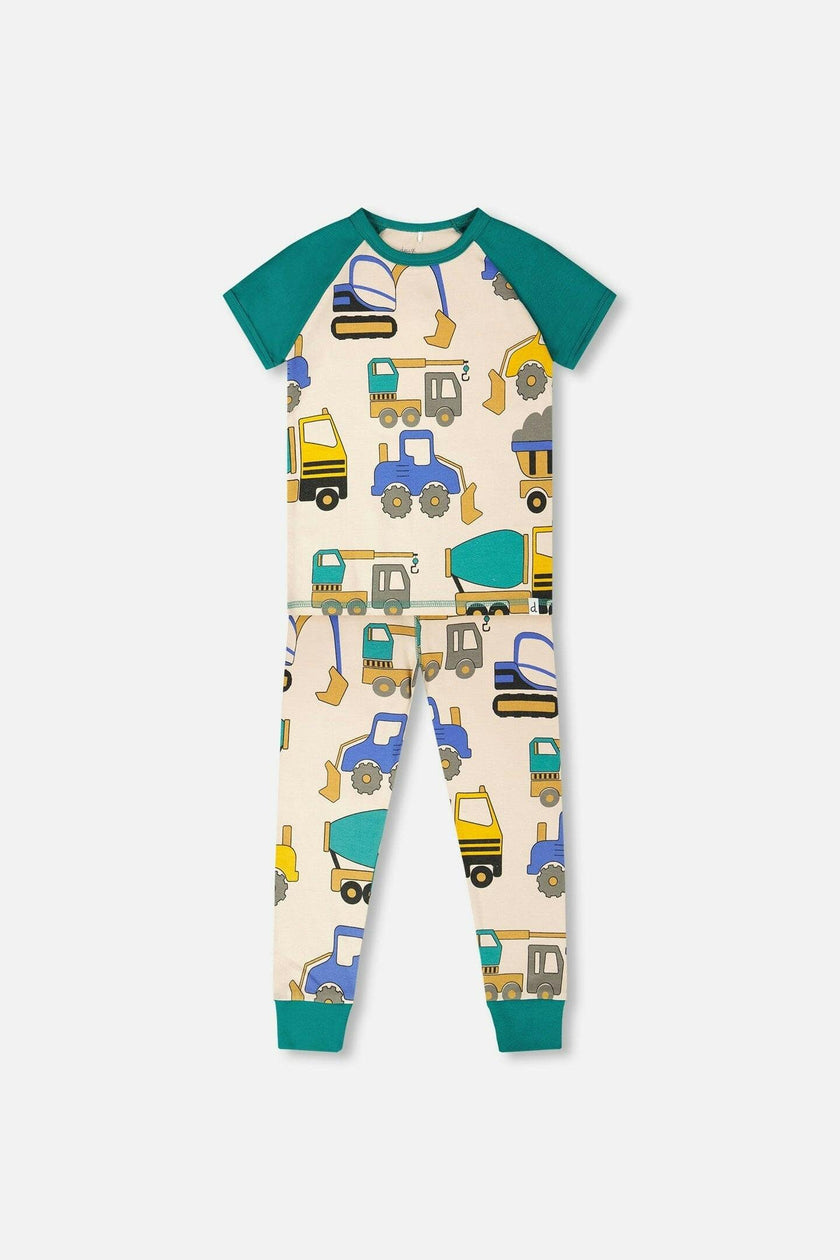 Organic Cotton Two-Piece Pyjama Set Beige Truck Print