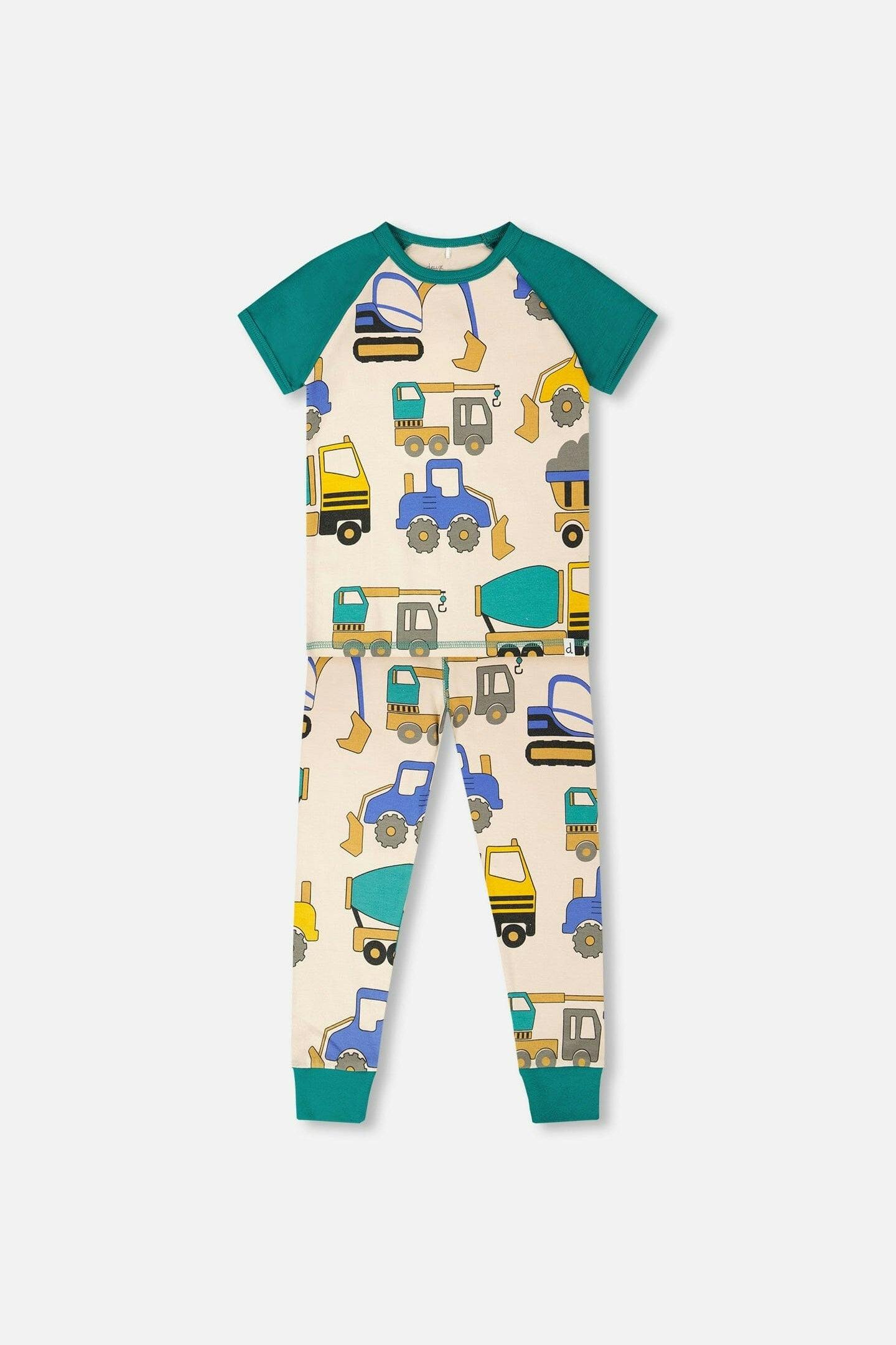 Organic Cotton Two-Piece Pyjama Set Beige Truck Print