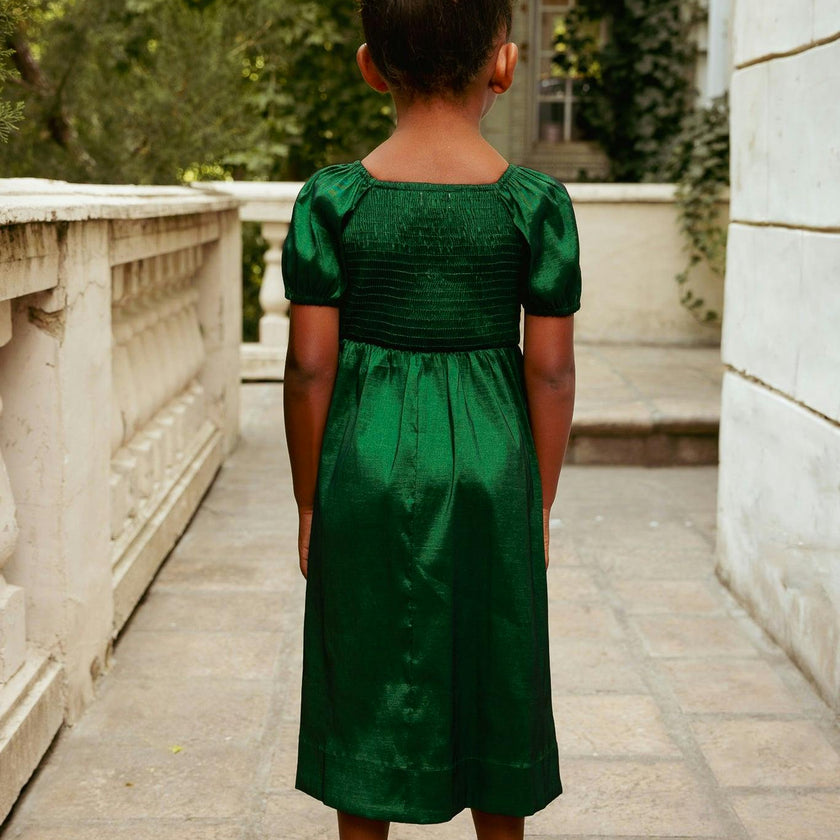 Mini Cassie Dress in Green Taffeta