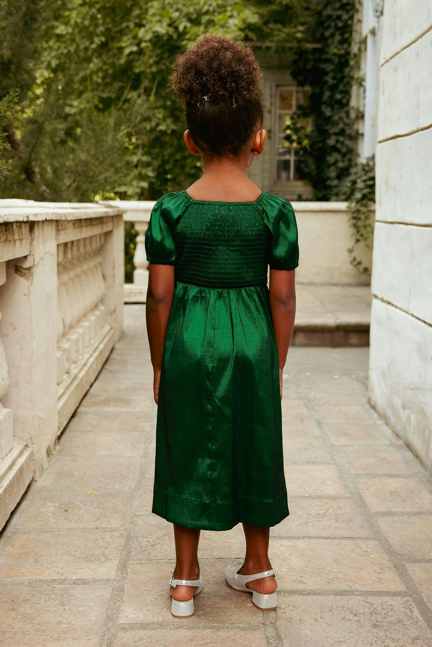 Mini Cassie Dress in Green Taffeta