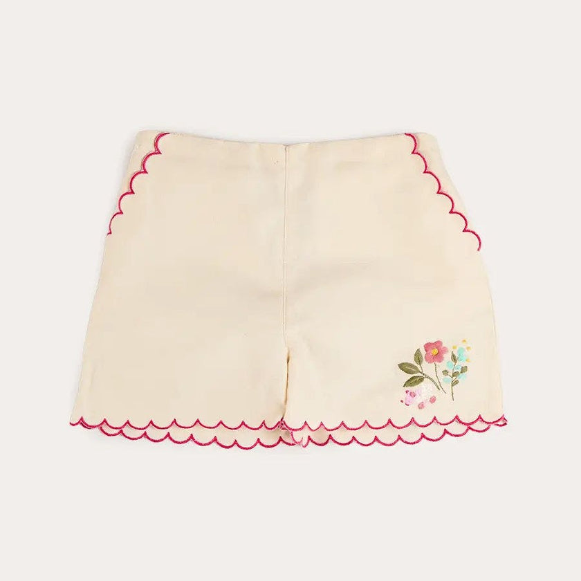 Wildflower Embroidered Scallop Edge Shorts in Cream (4-12yrs)