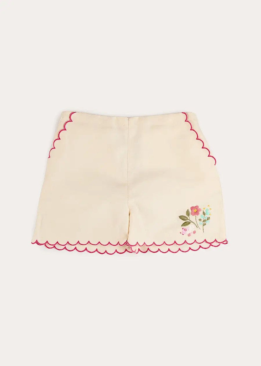 Wildflower Embroidered Scallop Edge Shorts in Cream (4-12yrs)