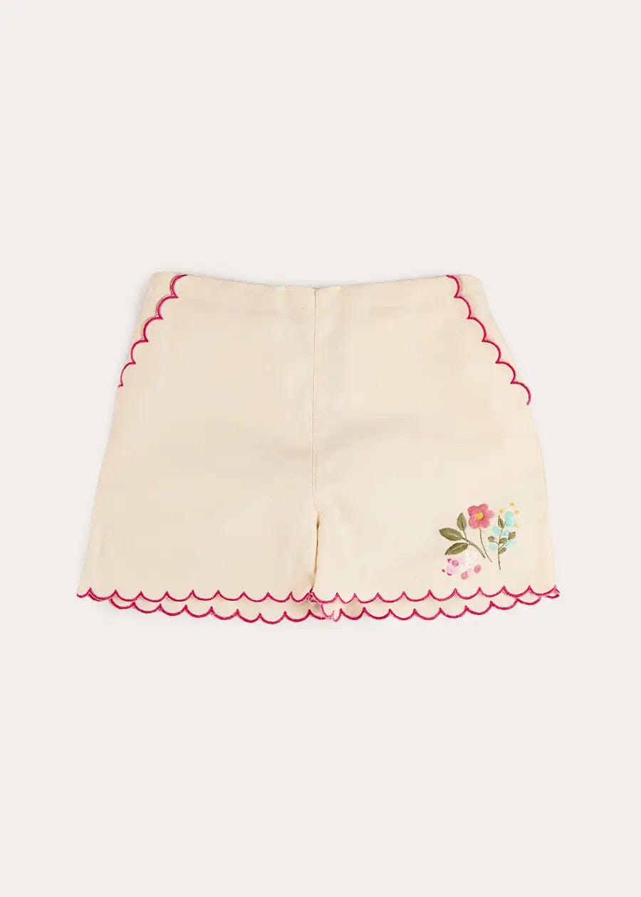Wildflower Embroidered Scallop Edge Shorts in Cream (4-12yrs)