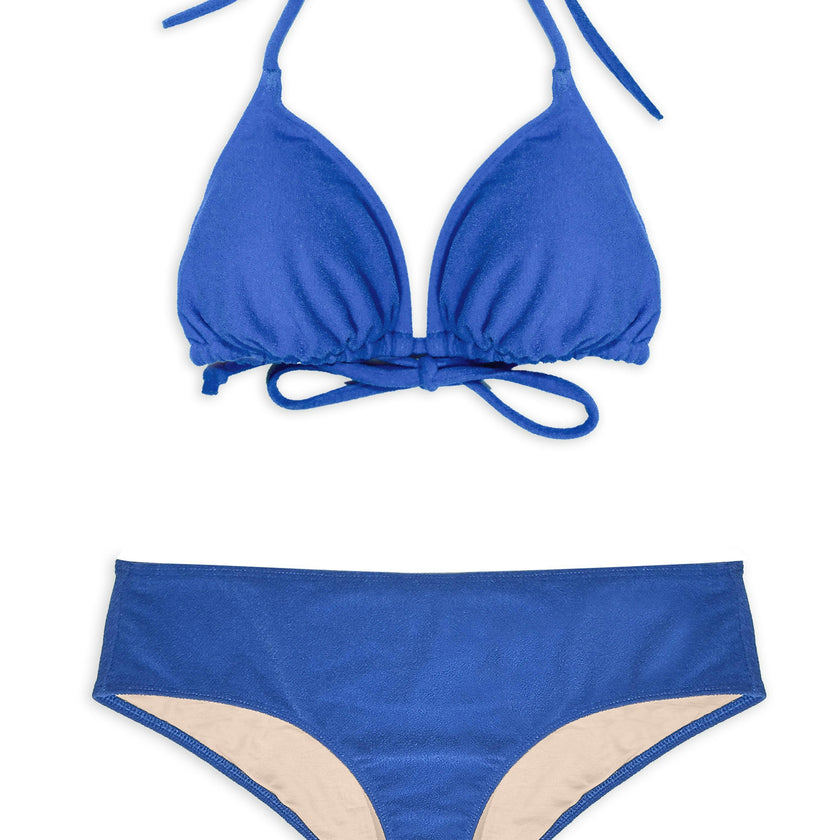 Teen Two-Piece Swimsuit, Mini Triangle & Shorty - Terry Cobalt Blue