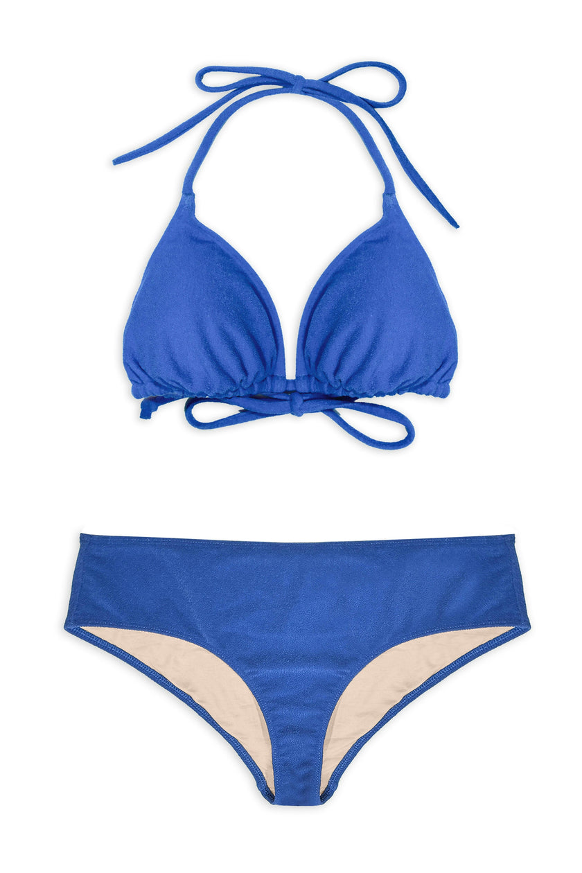 Teen Two-Piece Swimsuit, Mini Triangle & Shorty - Terry Cobalt Blue