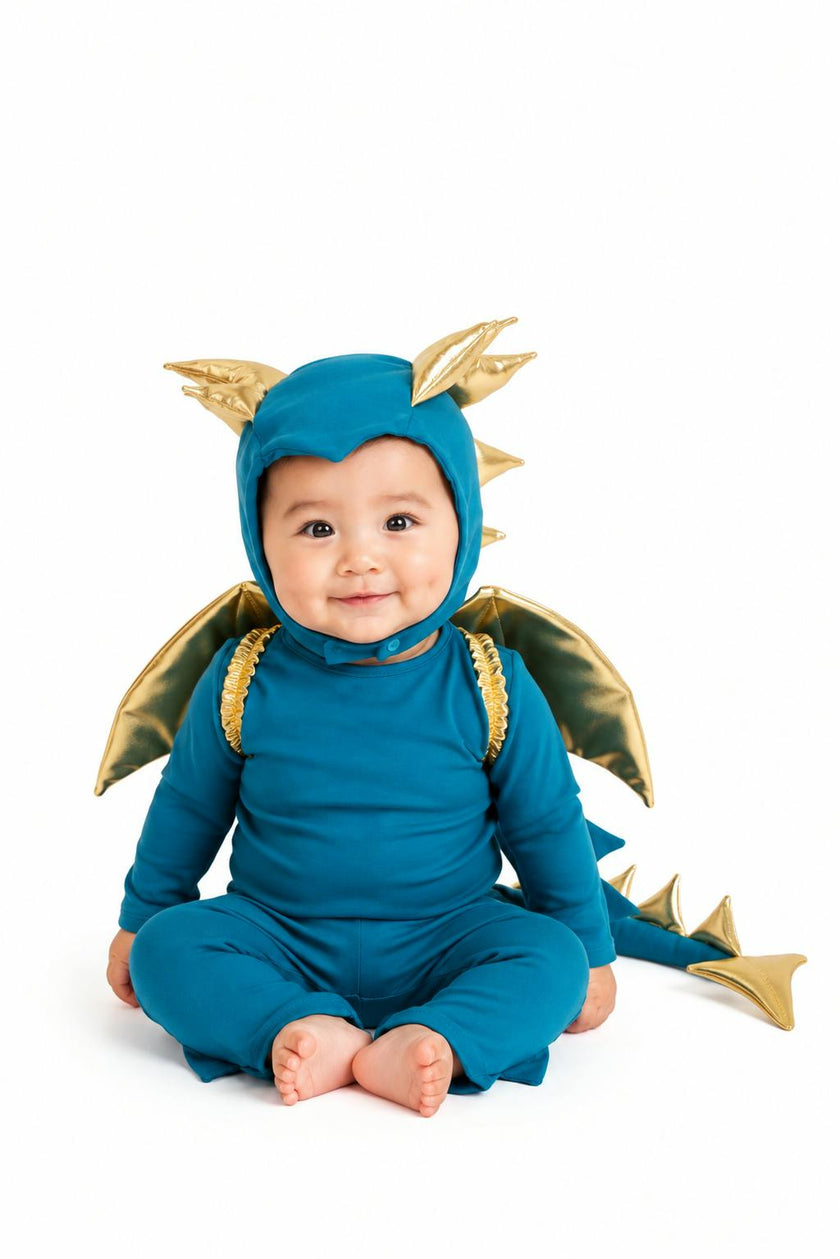Jade Blue and Gold Dragon Costume
