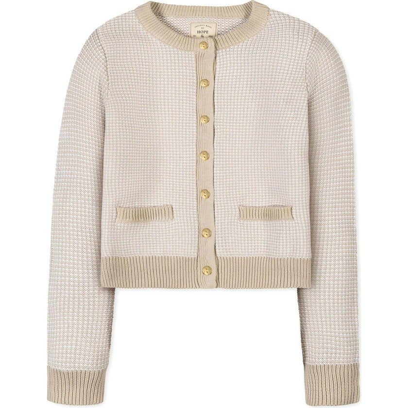 Organic Tweed Stitch Sweater Cardigan, White
