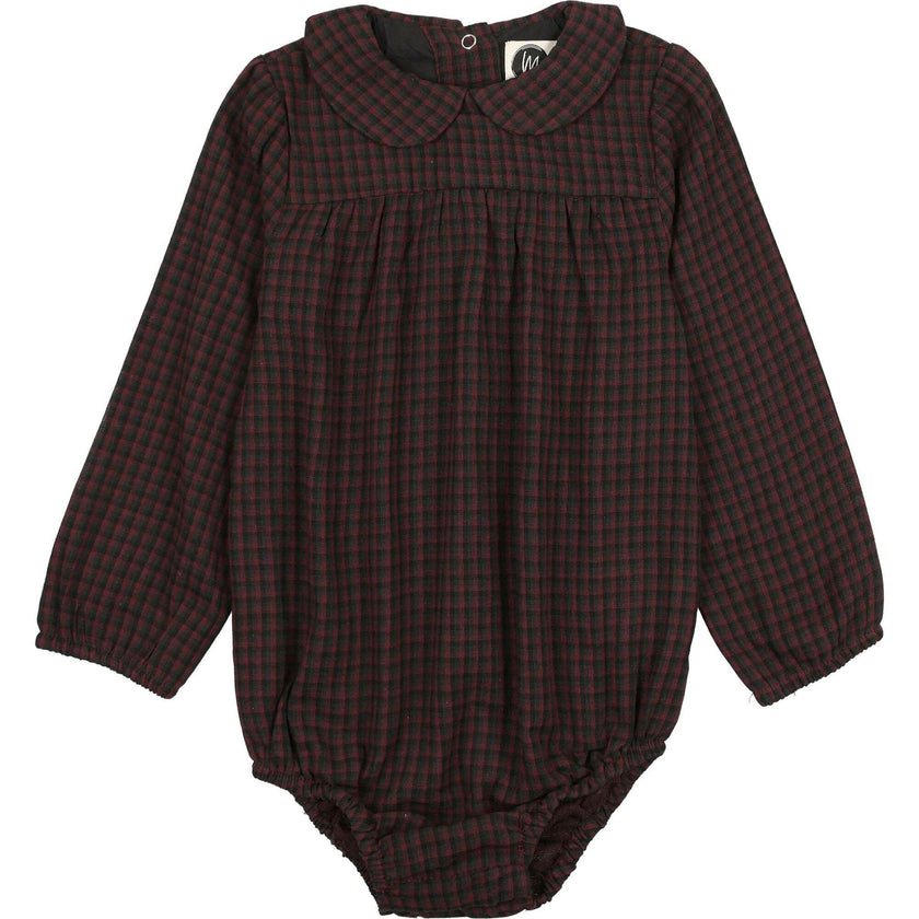 Plaid Collar Girls Romper