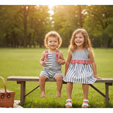 Mixed Stripe Grey Dungaree Romper, Grey