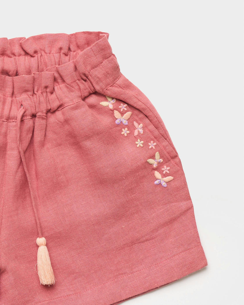 Roman Cotton Linen Dyed Fabric Short - Peony