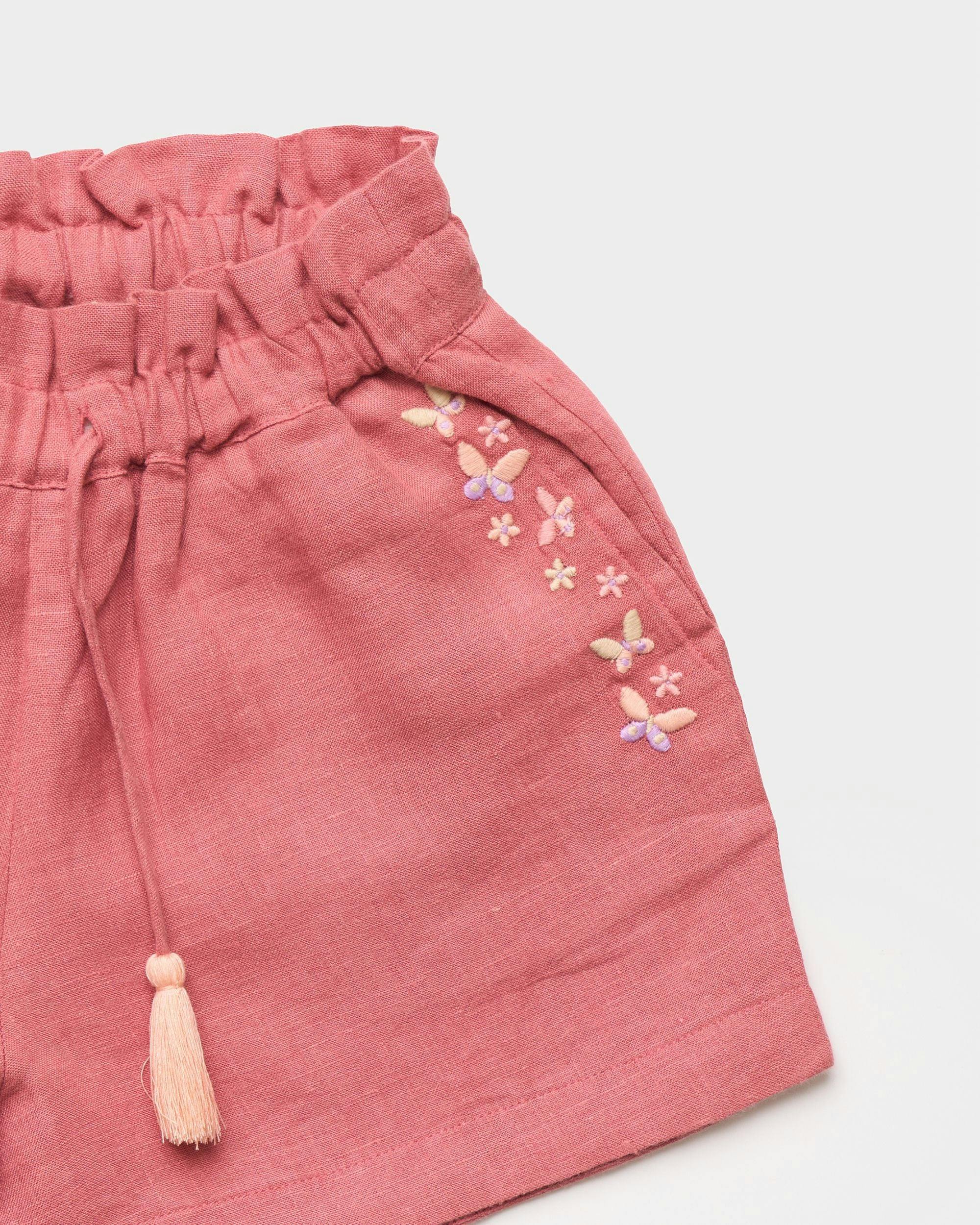 Roman Cotton Linen Dyed Fabric Short - Peony